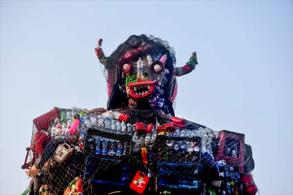 42 feet monster made of plastic waste on Cox's Bazar beach in Bangladesh