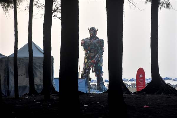 42 feet monster made of plastic waste on Cox's Bazar beach in Bangladesh