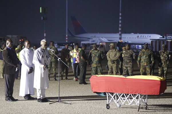 The coffin of football player Christian Atsu arrives in Ghana