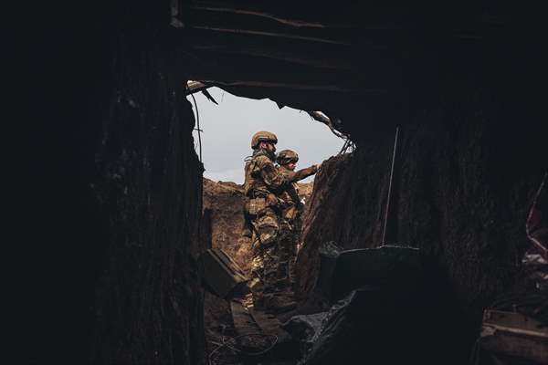 Ukrainian servicemen on the frontline in Bakhmut