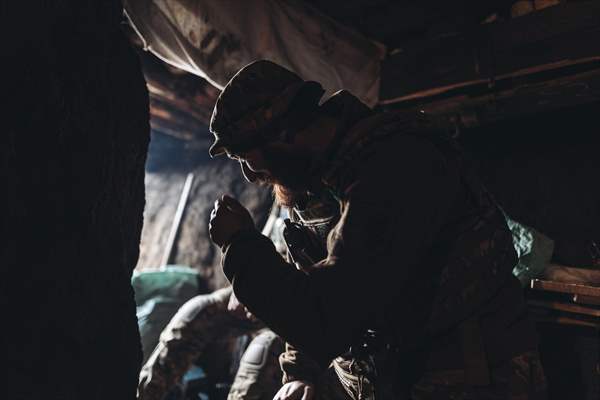 Ukrainian servicemen on the frontline in Bakhmut