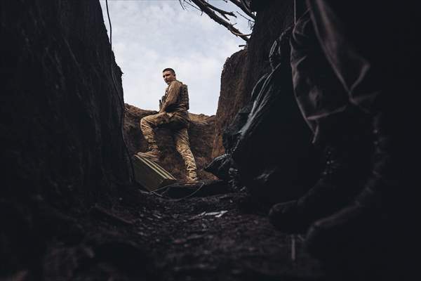 Ukrainian servicemen on the frontline in Bakhmut