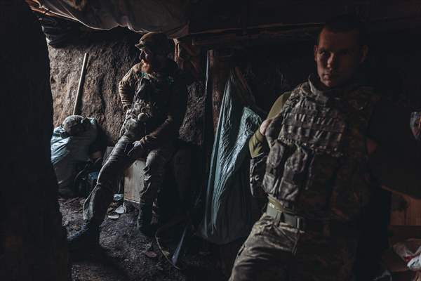 Ukrainian servicemen on the frontline in Bakhmut