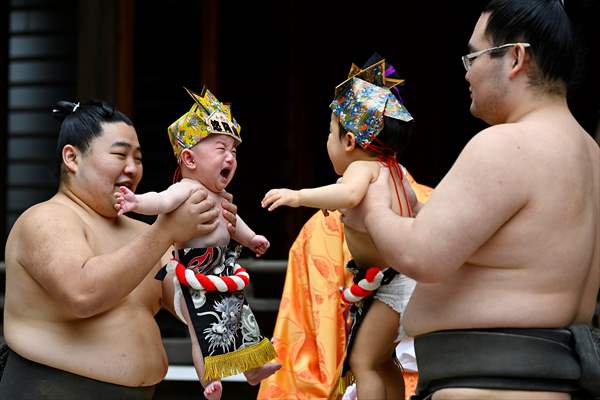 Festival of crying baby sumo in Tokyo
