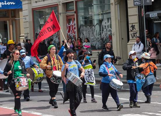 Workers march on May Day in New York City