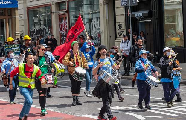 Workers march on May Day in New York City
