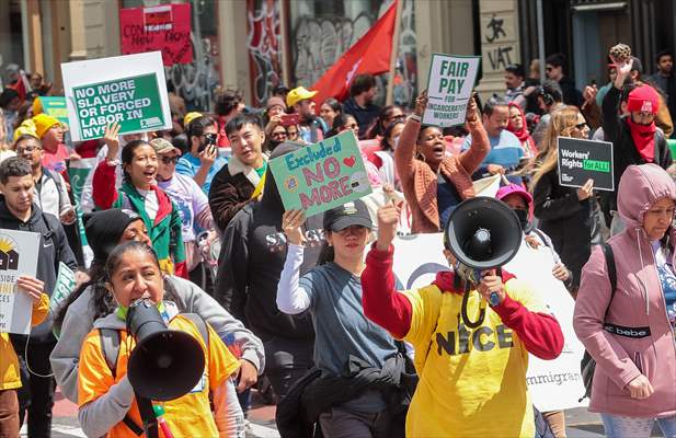 Workers march on May Day in New York City