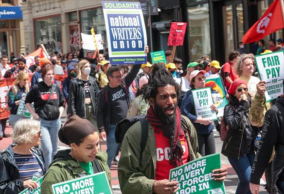Workers march on May Day in New York City
