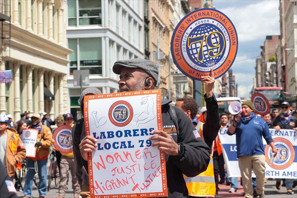 Workers march on May Day in New York City