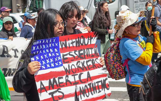 Workers march on May Day in New York City