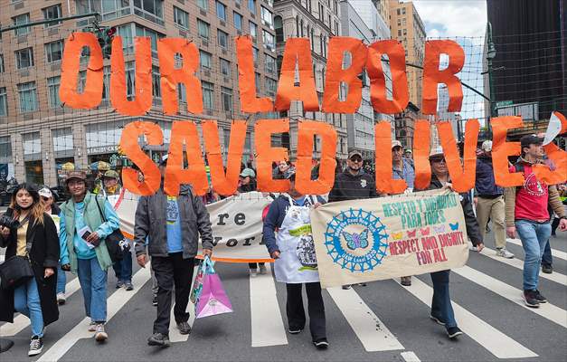 Workers march on May Day in New York City