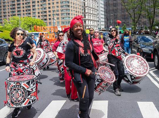 Workers march on May Day in New York City