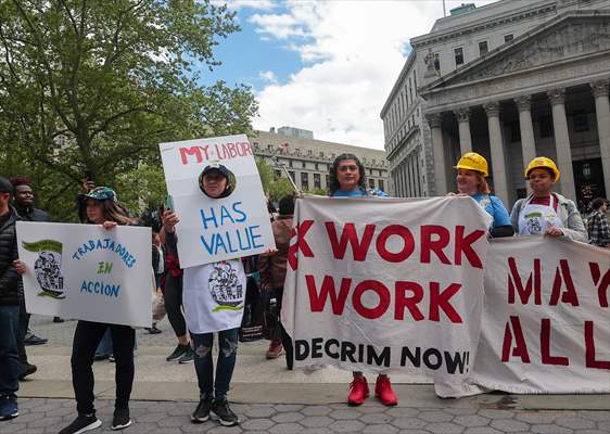 Workers march on May Day in New York City
