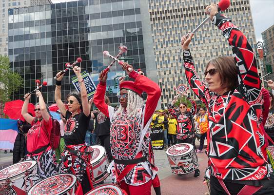Workers march on May Day in New York City