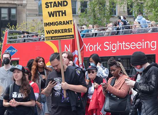Workers march on May Day in New York City