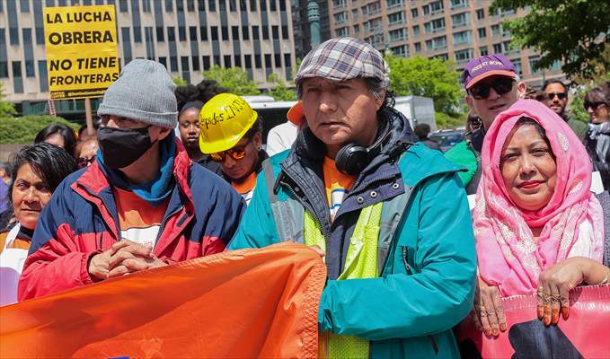 Workers march on May Day in New York City