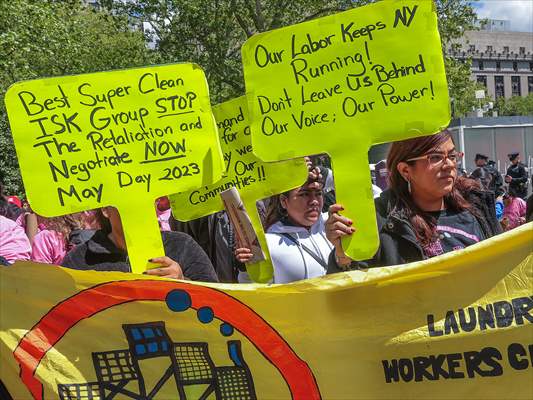 Workers march on May Day in New York City