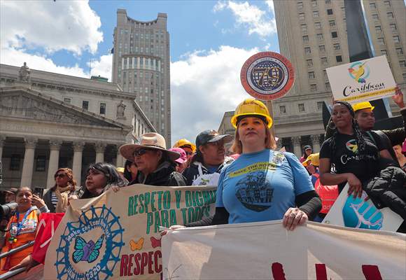 Workers march on May Day in New York City