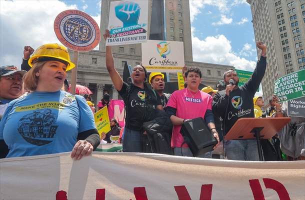 Workers march on May Day in New York City