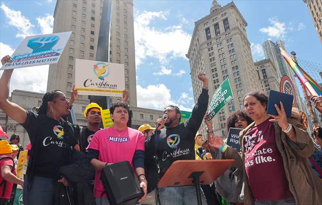 Workers march on May Day in New York City