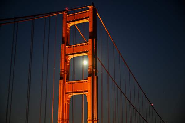 Full Moon rises over Golden Gate Bridge of San Francisco