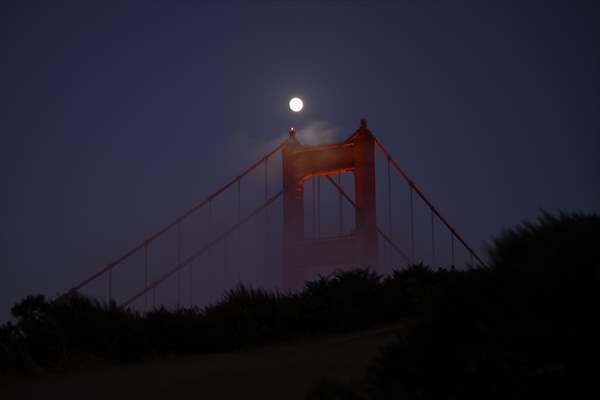 Full Moon rises over Golden Gate Bridge of San Francisco