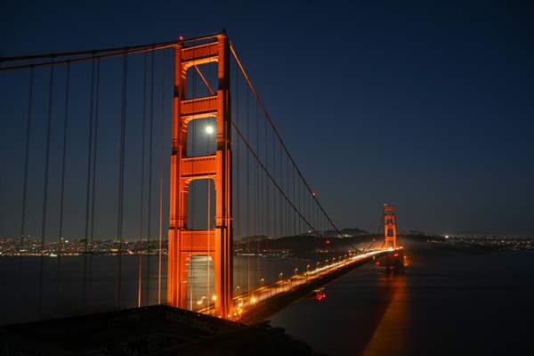 Full Moon rises over Golden Gate Bridge of San Francisco