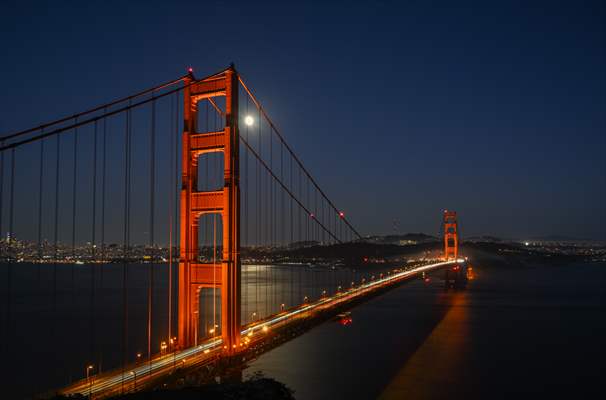 Full Moon rises over Golden Gate Bridge of San Francisco