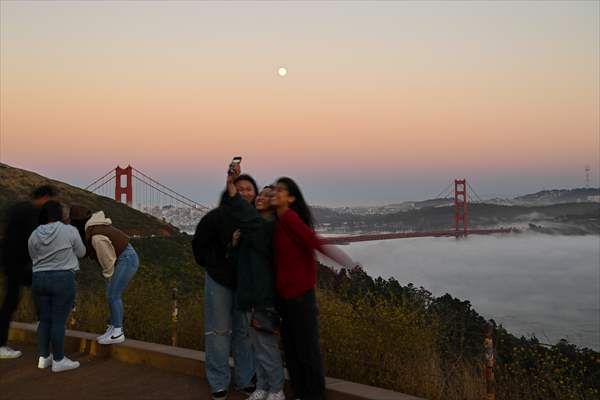 Full Moon rises over Golden Gate Bridge of San Francisco