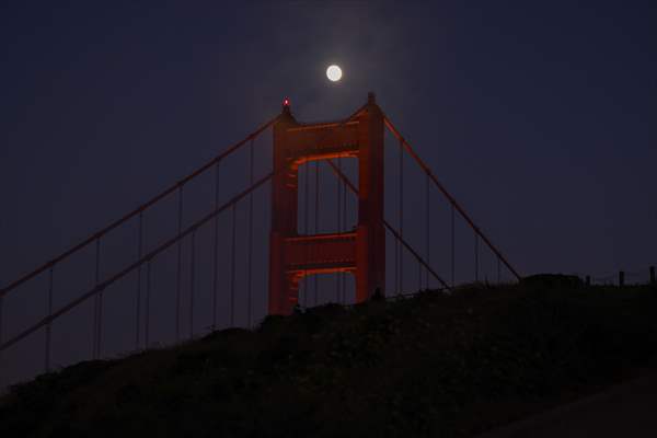 Full Moon rises over Golden Gate Bridge of San Francisco
