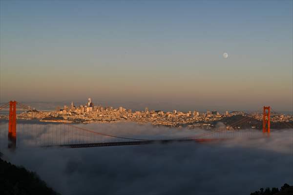 Full Moon rises over Golden Gate Bridge of San Francisco