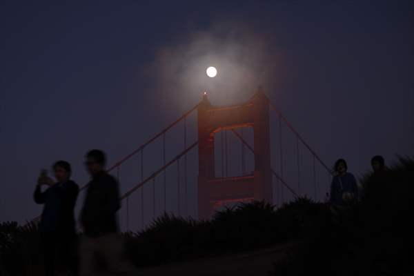 Full Moon rises over Golden Gate Bridge of San Francisco