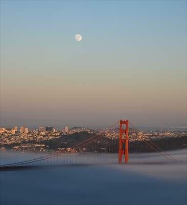 Full Moon rises over Golden Gate Bridge of San Francisco