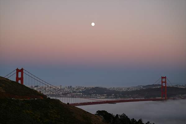 Full Moon rises over Golden Gate Bridge of San Francisco