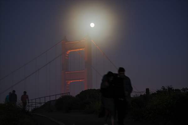 Full Moon rises over Golden Gate Bridge of San Francisco
