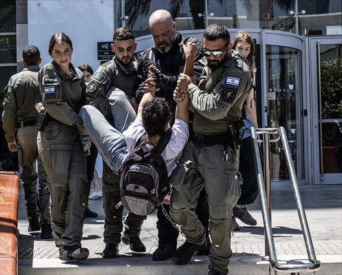 Israeli demonstrators demand Berlin administration cut arms exports to Israel in Tel Aviv