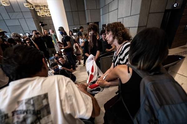 Israeli demonstrators demand Berlin administration cut arms exports to Israel in Tel Aviv