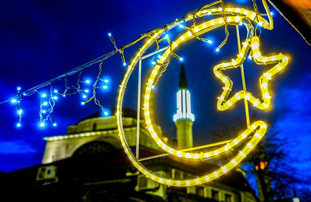 Historical Bazaar in Sarajevo was decorated with star and moon decorations for Ramadan