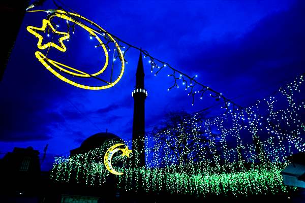 Historical Bazaar in Sarajevo was decorated with star and moon decorations for Ramadan