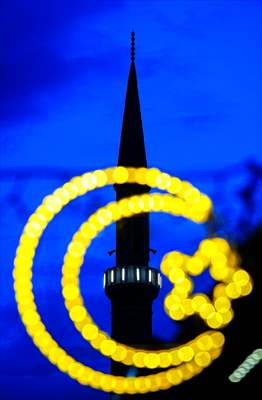 Historical Bazaar in Sarajevo was decorated with star and moon decorations for Ramadan