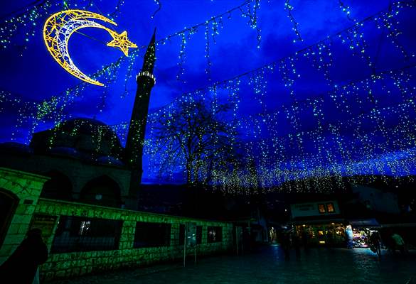 Historical Bazaar in Sarajevo was decorated with star and moon decorations for Ramadan