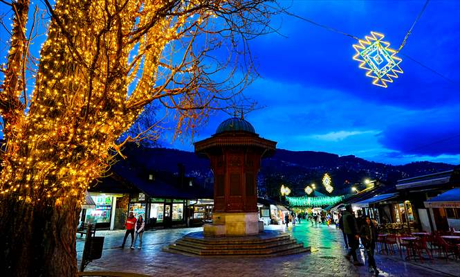 Historical Bazaar in Sarajevo was decorated with star and moon decorations for Ramadan