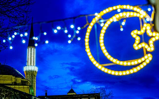 Historical Bazaar in Sarajevo was decorated with star and moon decorations for Ramadan
