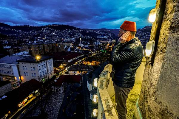 Historical Bazaar in Sarajevo was decorated with star and moon decorations for Ramadan