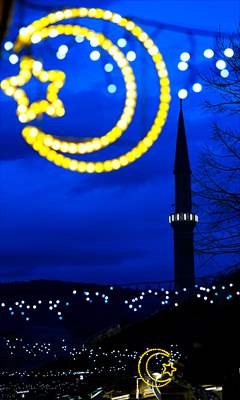 Historical Bazaar in Sarajevo was decorated with star and moon decorations for Ramadan