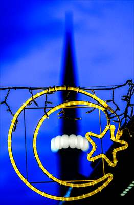 Historical Bazaar in Sarajevo was decorated with star and moon decorations for Ramadan