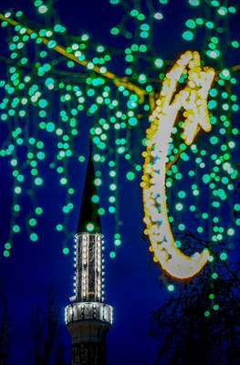 Historical Bazaar in Sarajevo was decorated with star and moon decorations for Ramadan