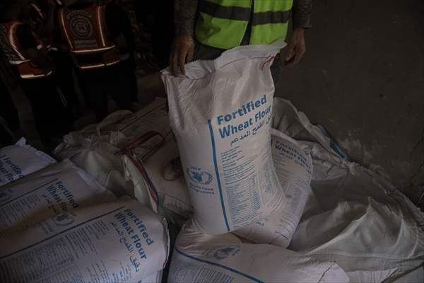 Flour aid distributed to Palestinians in Gaza under Israeli attacks