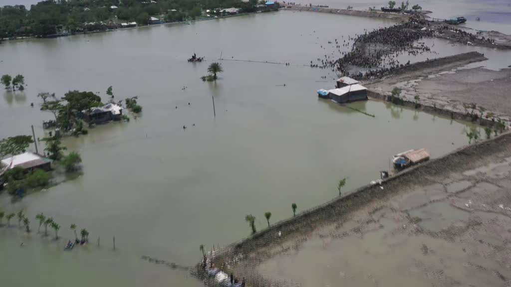 Drone video shows flooded areas in Khulna, Bangladesh