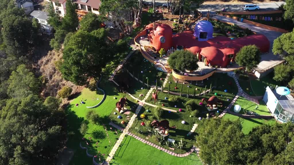 Drone captures Flintstones House in Hillsborough of California